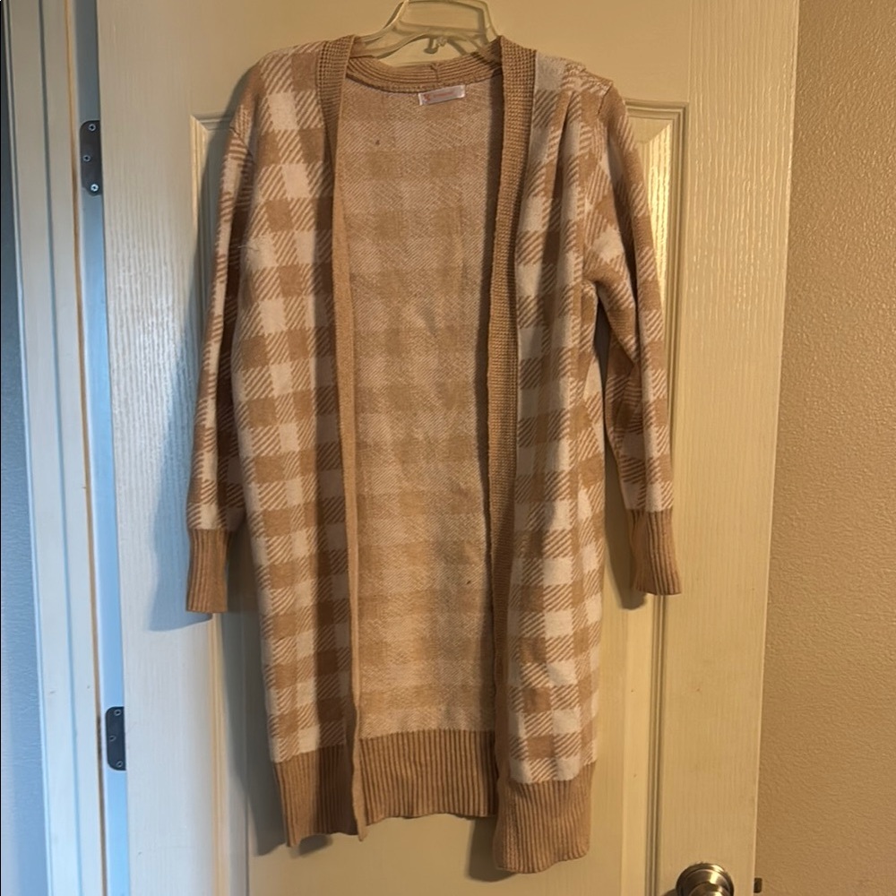 Tan and Cream Knit Cardigan Sweater